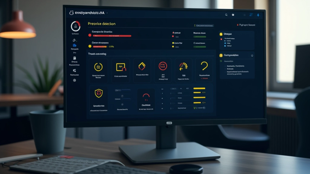 Panel de control del antivirus mostrando resultados de escaneo de seguridad y amenazas detectadas en color rojo