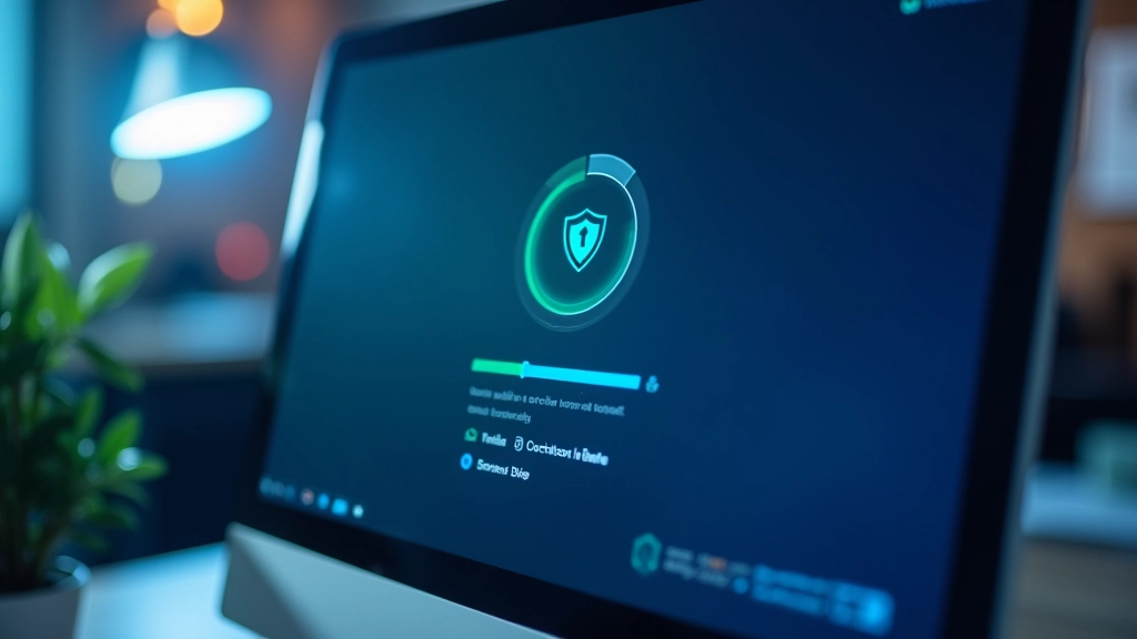 Pantalla de computadora mostrando análisis de seguridad y eliminación de virus en progreso