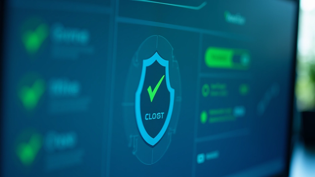 Pantalla de computadora mostrando interfaz de seguridad con indicadores de protección verde y escudos activos